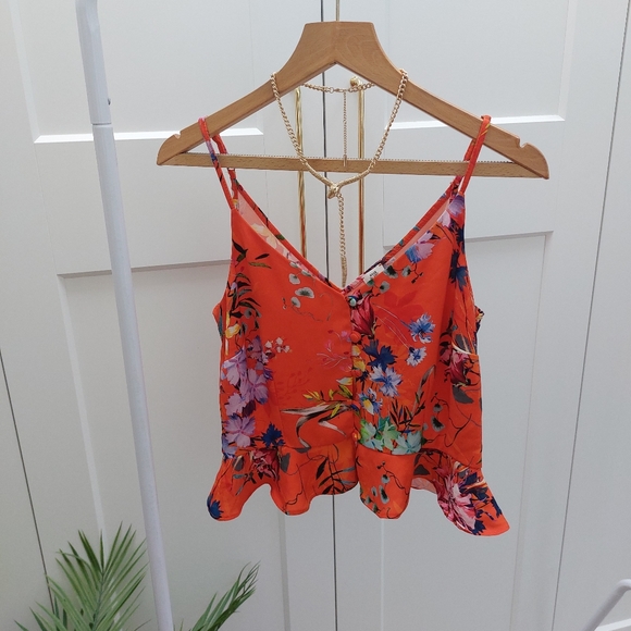 River Island Tops - River Island orange floral summer strappy top size 12